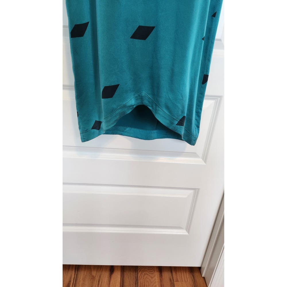 Vintage Sunshine Shadow Teal Silk Diamond Print Short Sleeve Dress Size 2 - Picture 10 of 11